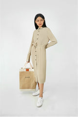 倫敦襯衫連身裙 - 卡其色