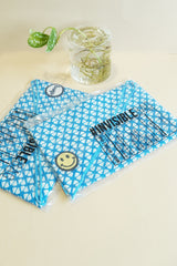 升級版絲綢頭巾藍色光學圖案